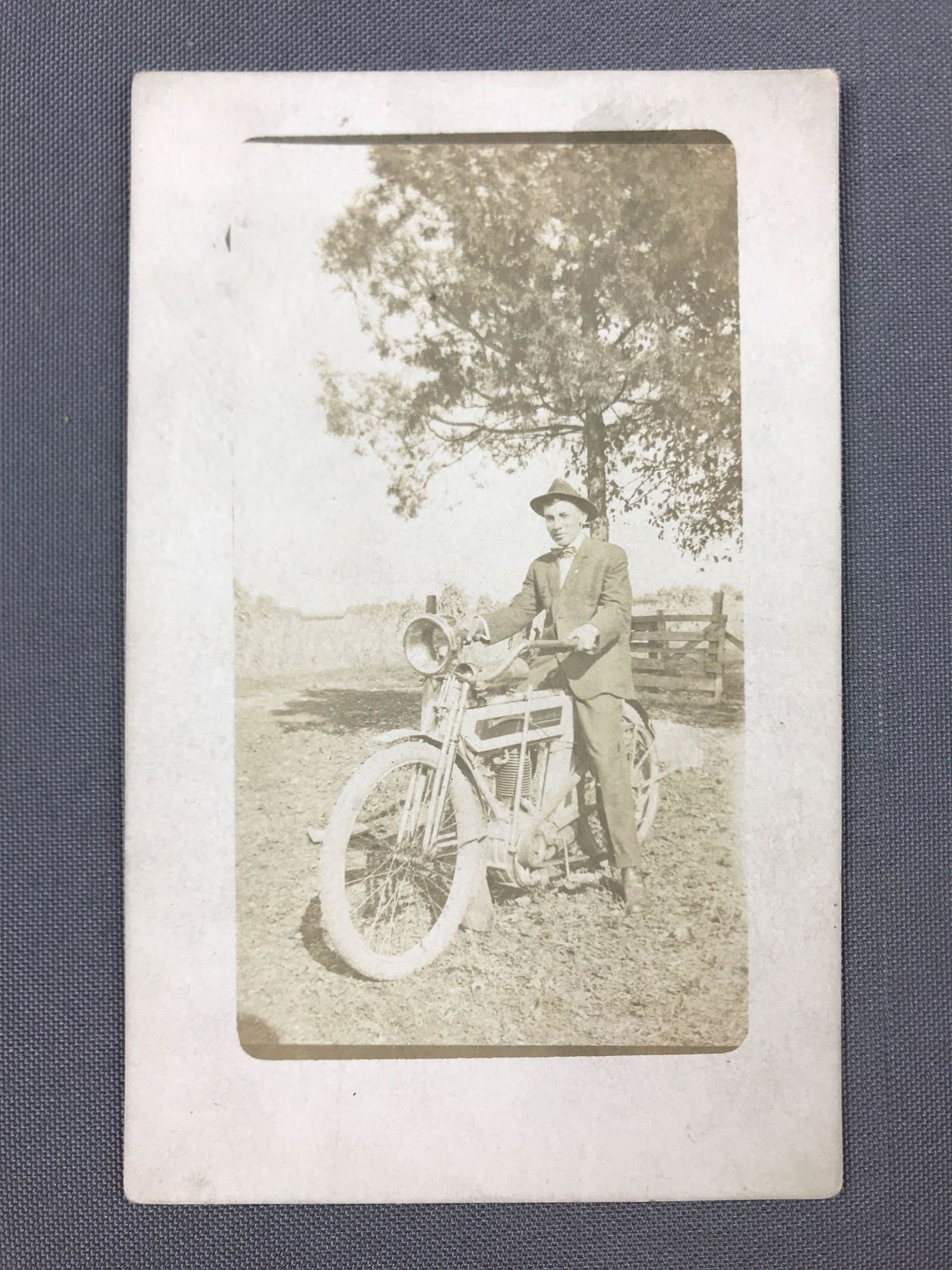 Antique Real Photo Postcard :  Man on Motorcycle (1 of 2)