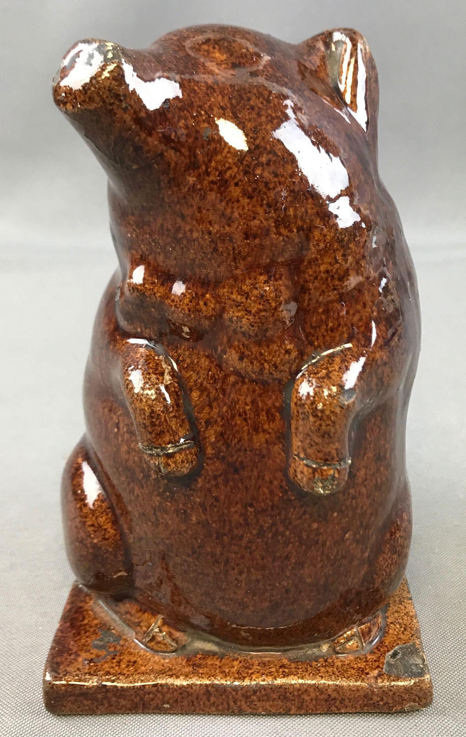 Antique (c. 1880) Seated Pig Bank w/ Rockingham Glaze (1 of 5)