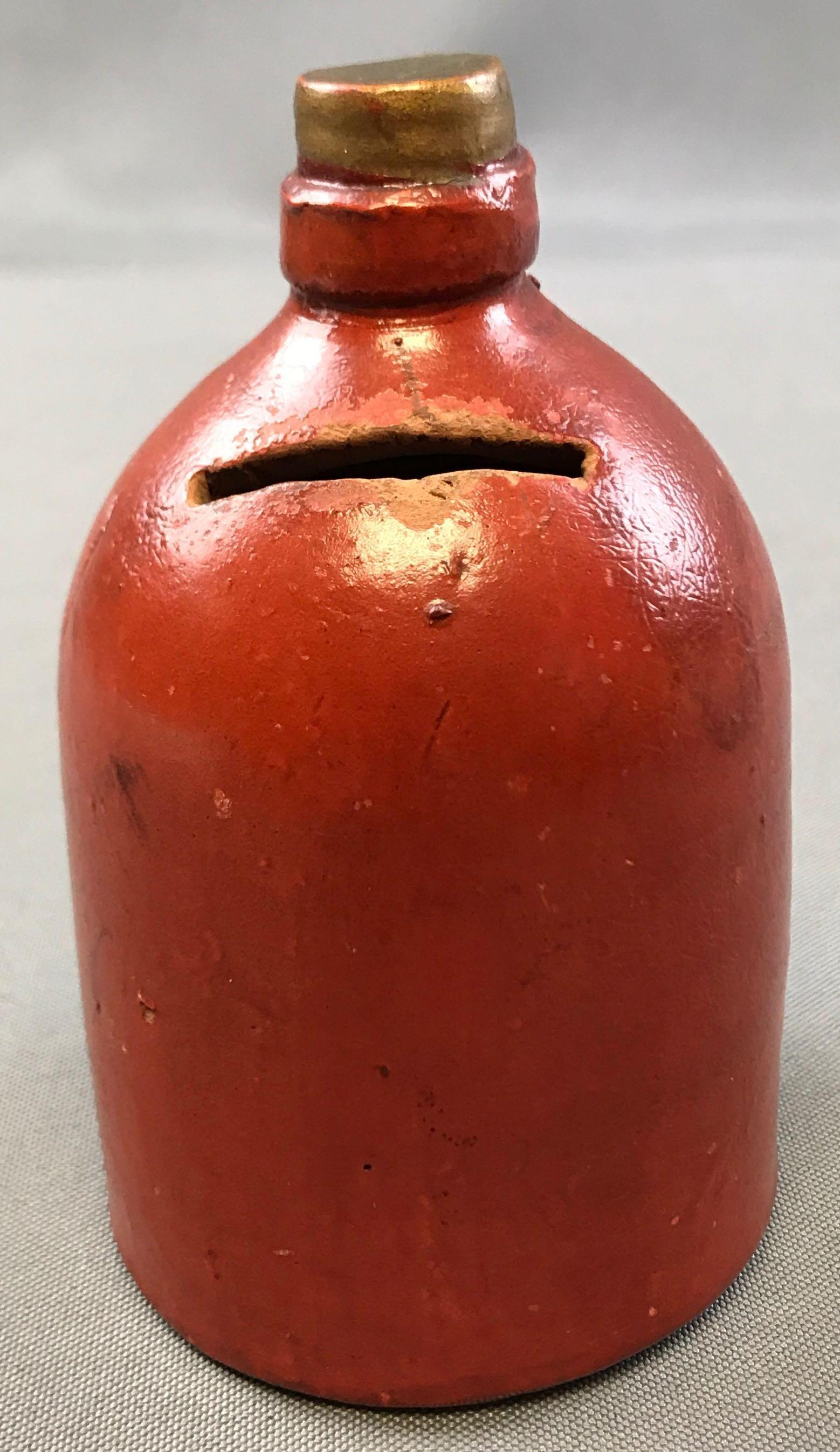 Antique (c. 1910) Redware Figural Jug Bank (1 of 4)