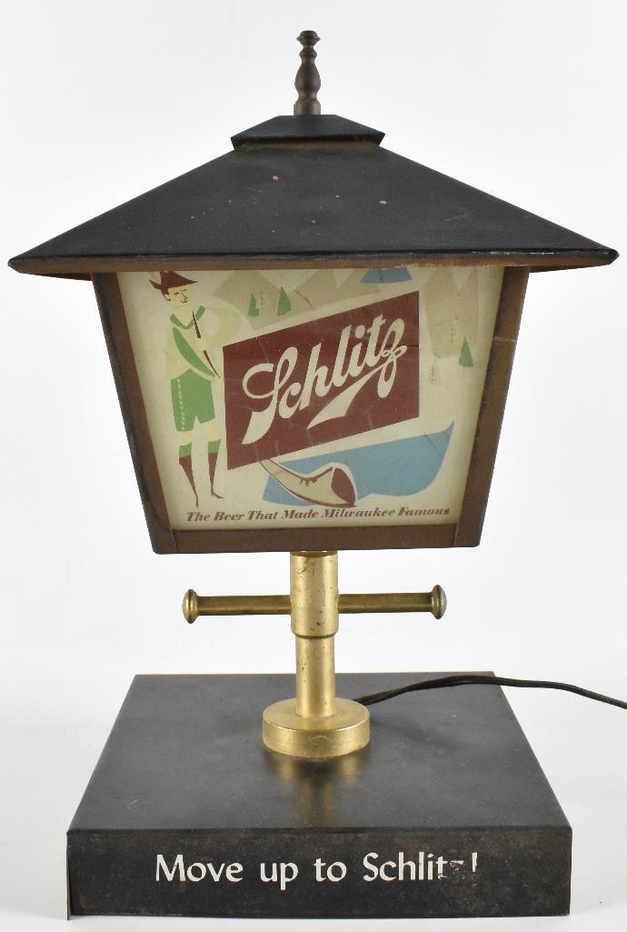 Vintage Schlitz Light-up Advertising Beer Sign: 8 1/2 x 8 1/2 x 13 inches; "reverse" printed panels - working condition