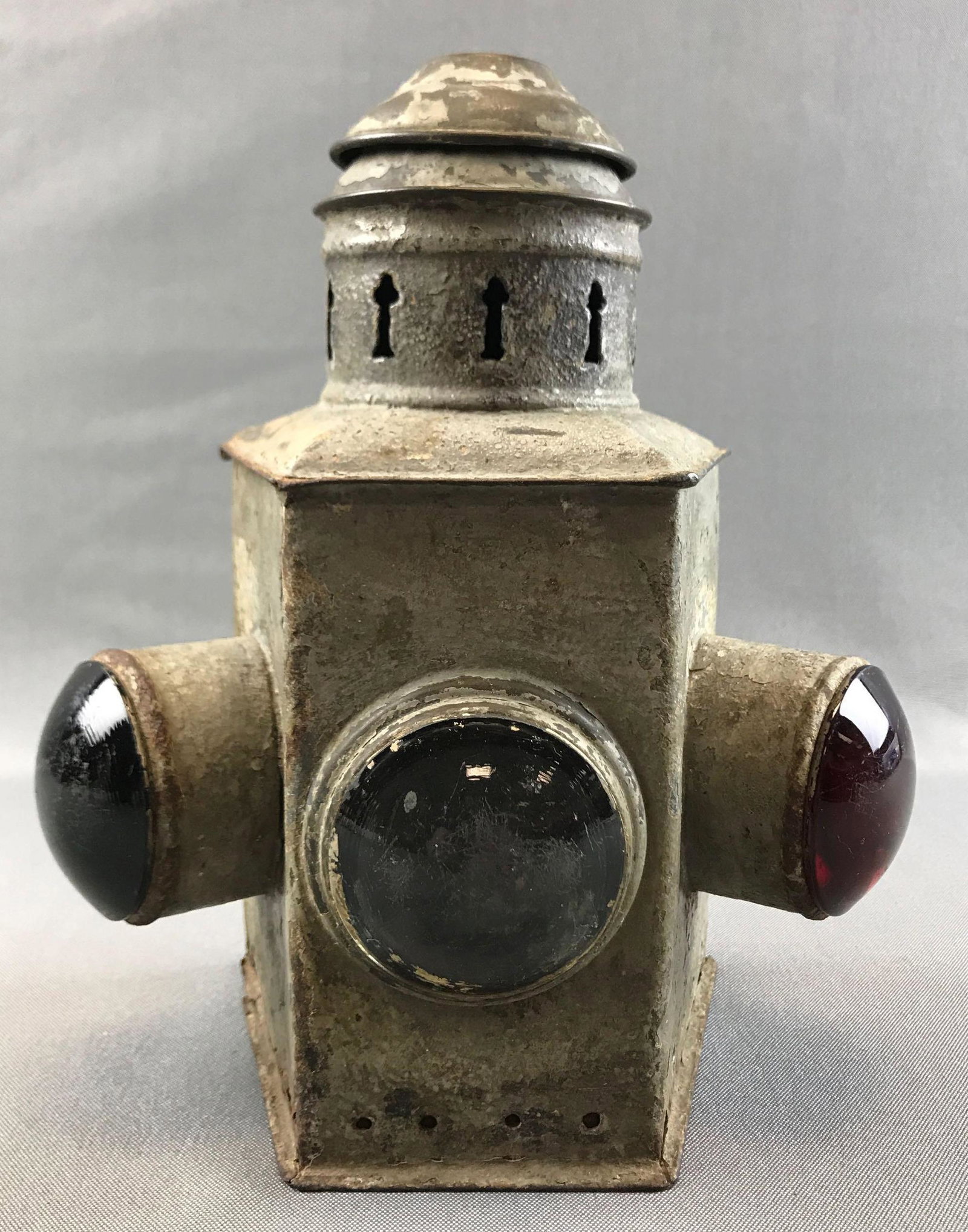 Antique Railroad Crossing Gate/ Signal Lamp: 8 1/2 inches tall; three colored lenses
