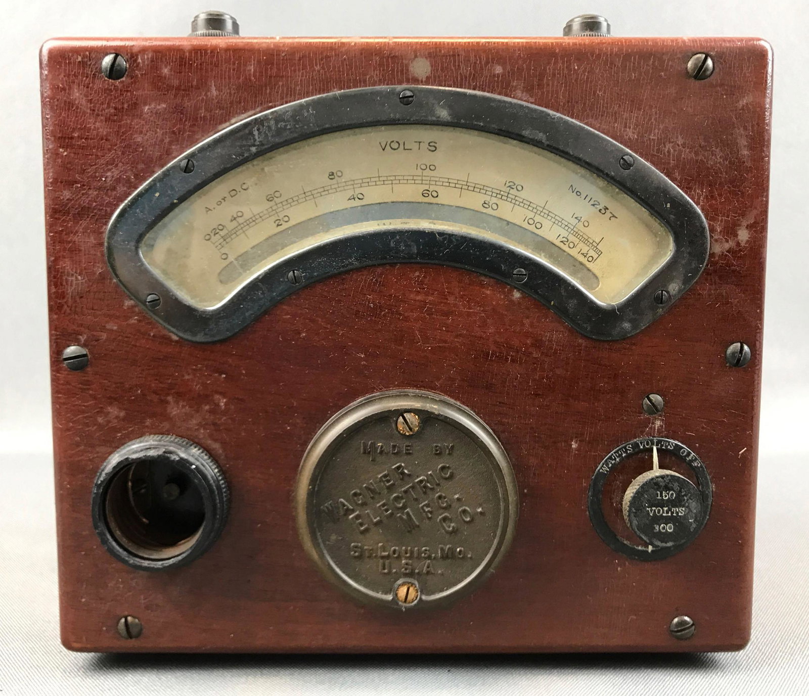 Vintage Wagner Electric Voltmeter: 7 1/2 x 3 1/2 x 7 inches