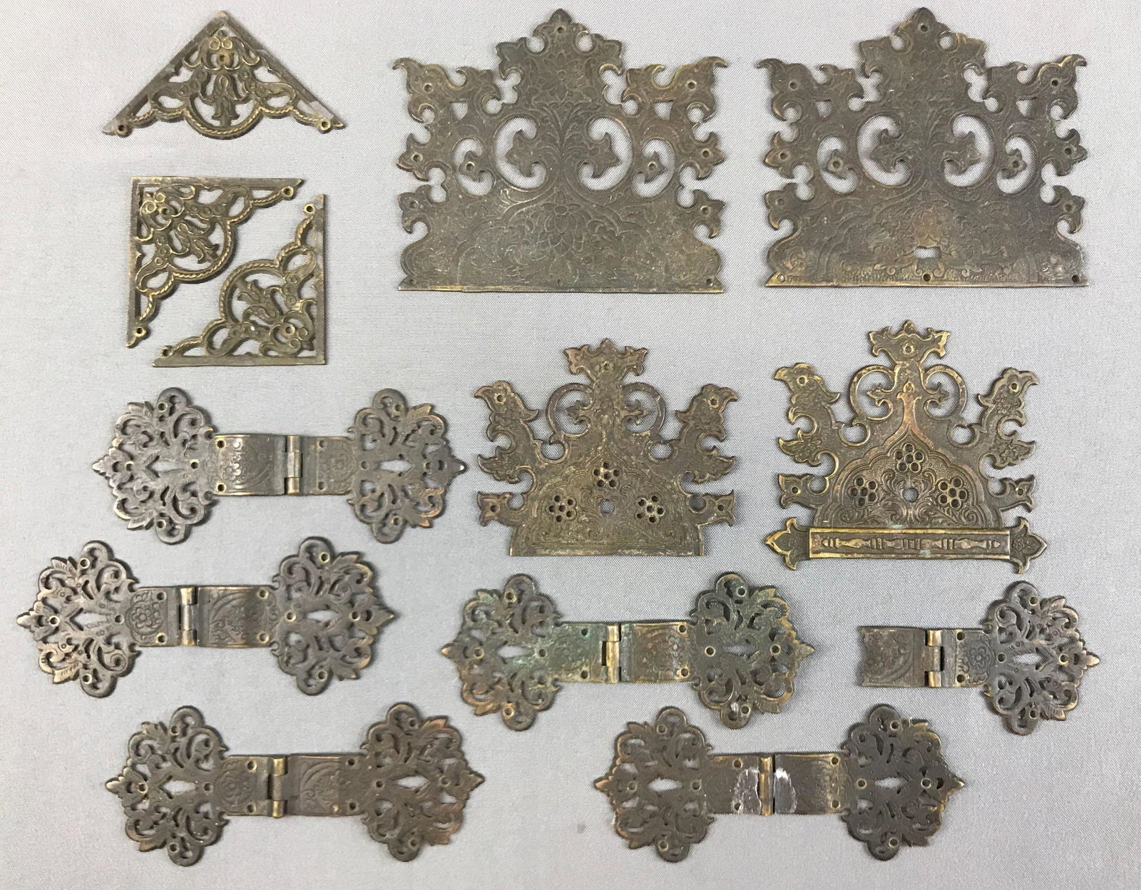 Collection of Antique Brass Hinges and Decorative: Hinges are 6 1/2 inches wide
