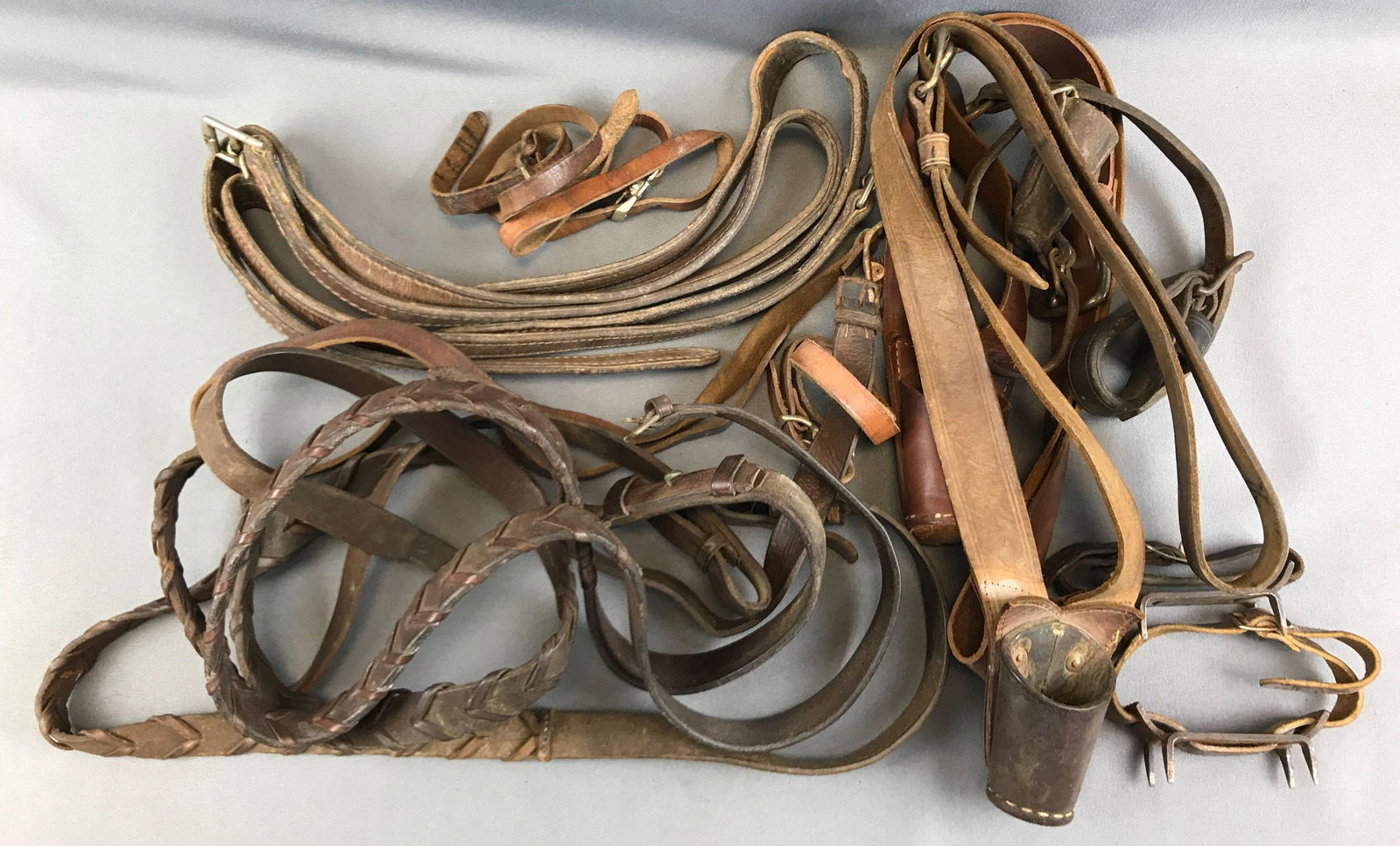 Group of Vintage Leather Straps, Belts + more: All are stiff from age and disuse