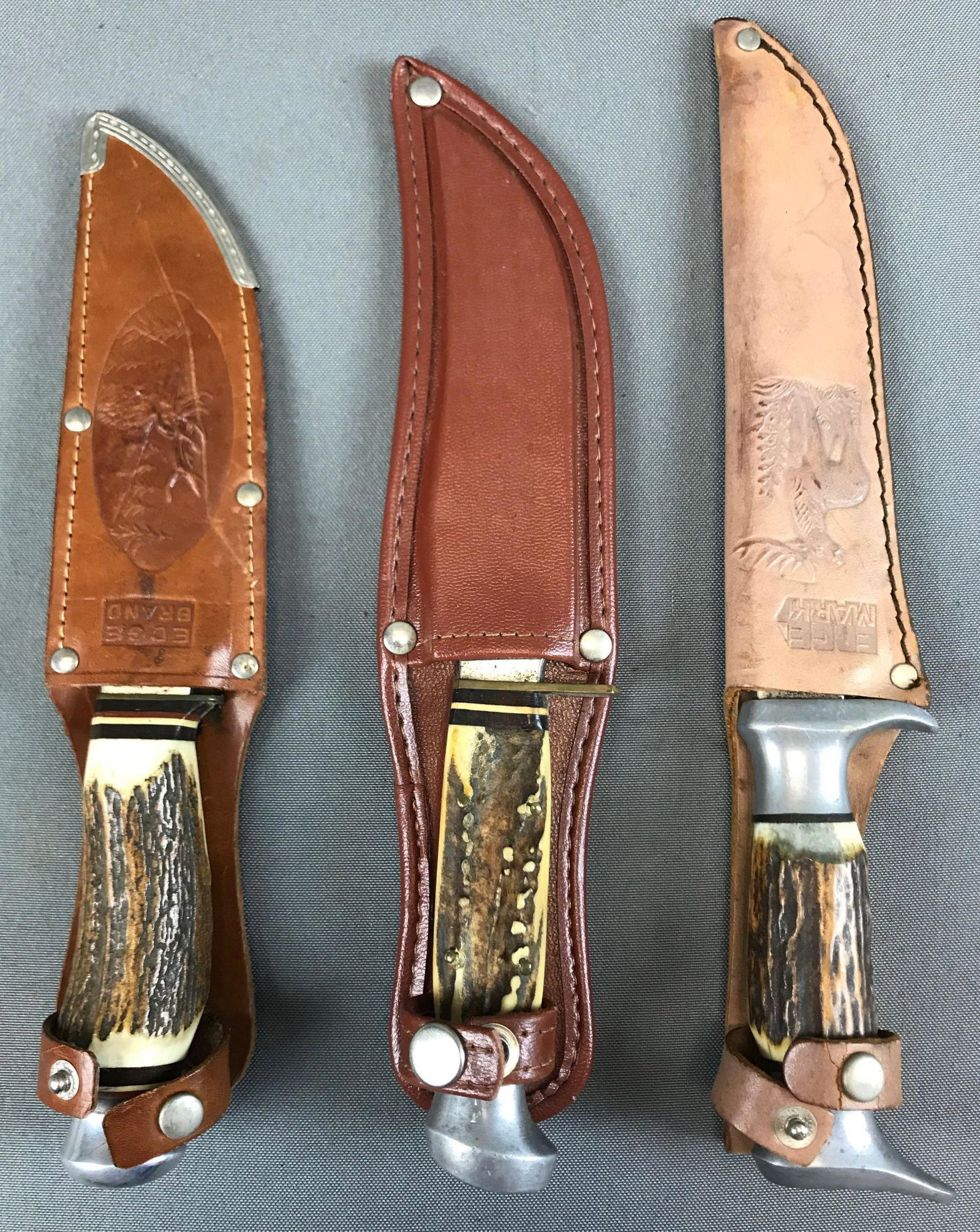 Group of 3 : Vintage German Antler Handle Knives w/: Longest is 11 inches