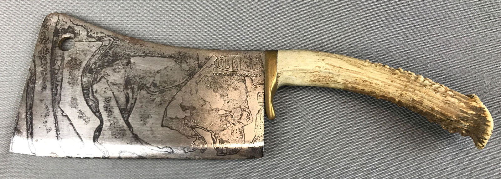 Vintage "Dunlap" Meat Cleaver w/ Antler Handle: 14 inches long