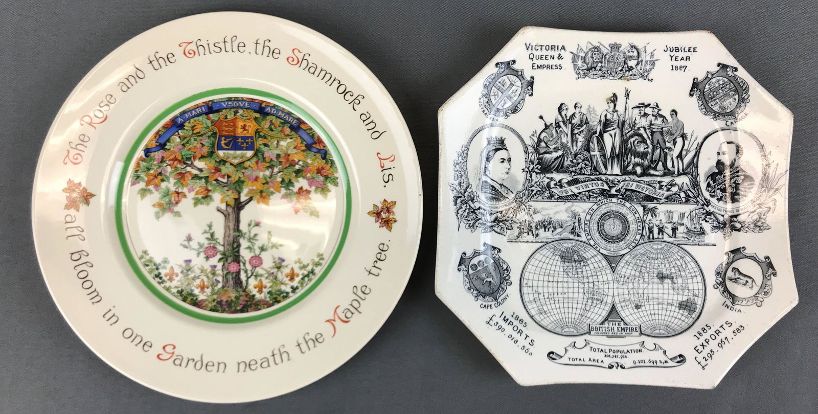 Lot of 2 : Vintage Collector Plates - Royal Doulton;: Royal DoultonCoat of Arms; antique 9 1/2 x 9 1/2 inch Queen Victoria British Empire plate is by Nestle and Huntsman