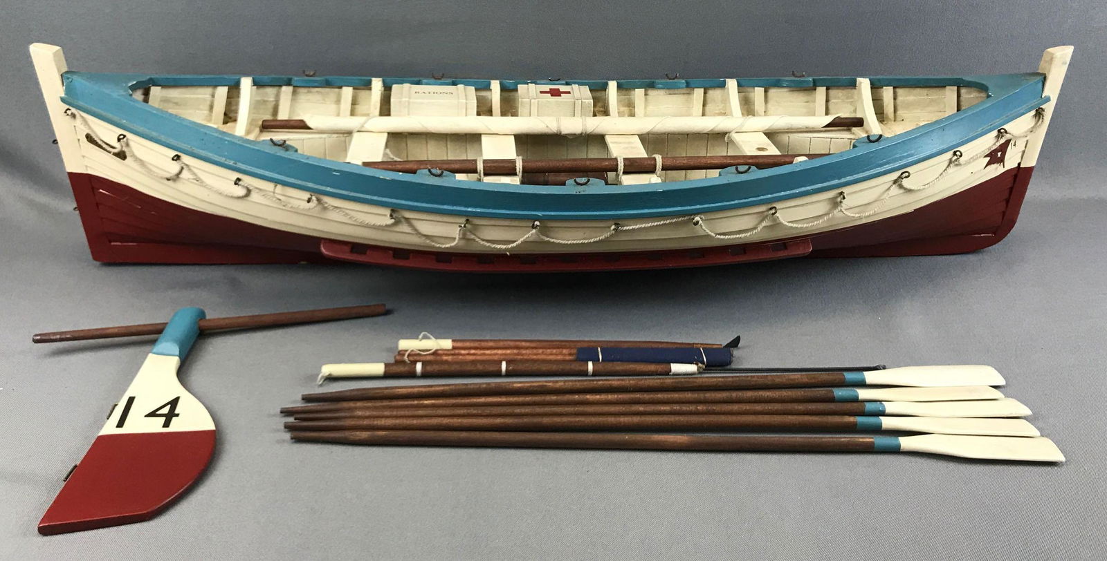 Vintage "Liverpool" Replica Model Wooden Boat: 31 inches wide; some minor wear from age