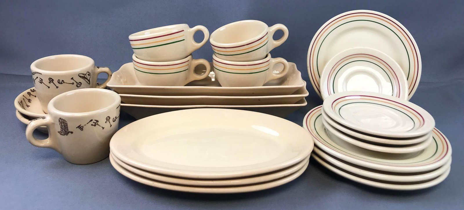 Group of 22 Pieces : Assorted Restaurant Ware: Largest piece measures 4 3/4 x11 1/4 inchessmallest 5 1/4 inches. Inca Ware, Tepco China, Iroquois China - some imperfections, scratches, wear