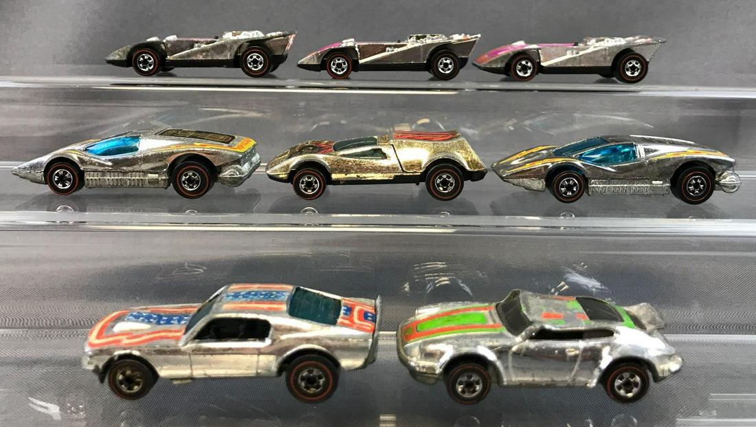 Group of 8 Hot Wheels Redlines Die-Cast Vehicles: 1969 Buzz-Off, 1974 Large Charge, Mustang Stocker, and more