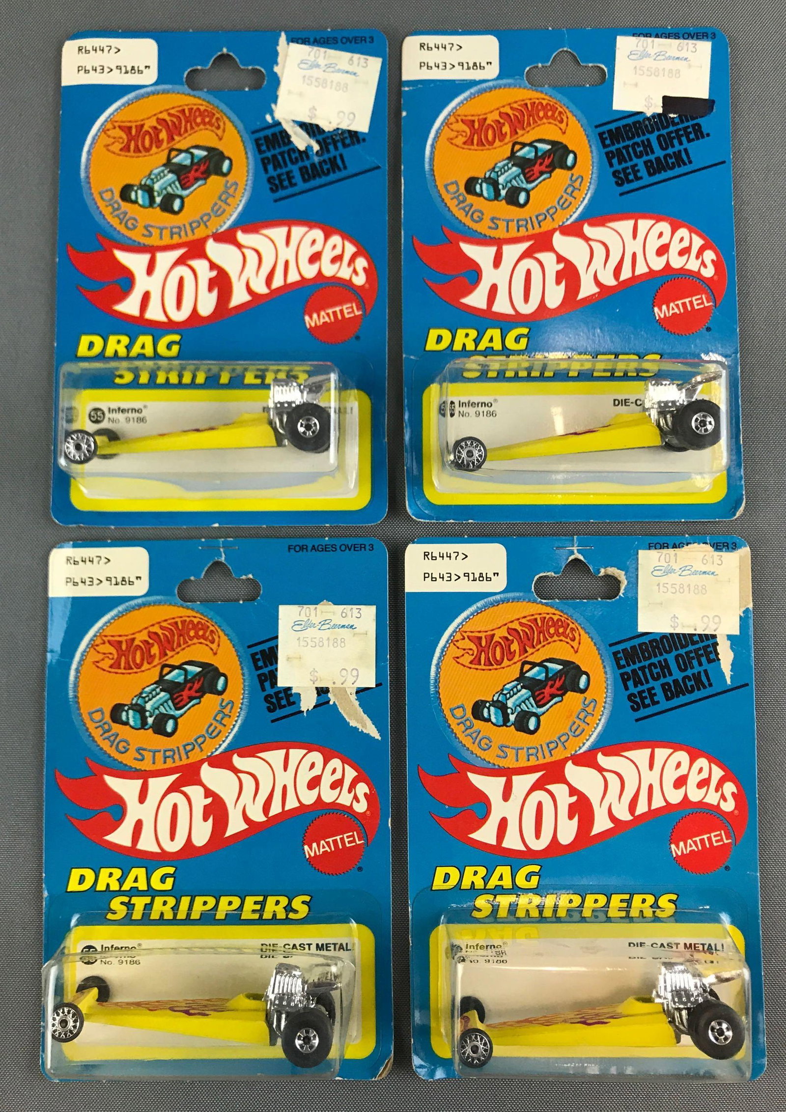 Group of 4 vintage Hot Wheels die cast Inferno drag: 55, Inferno, no 9186. Mattel 1977.
