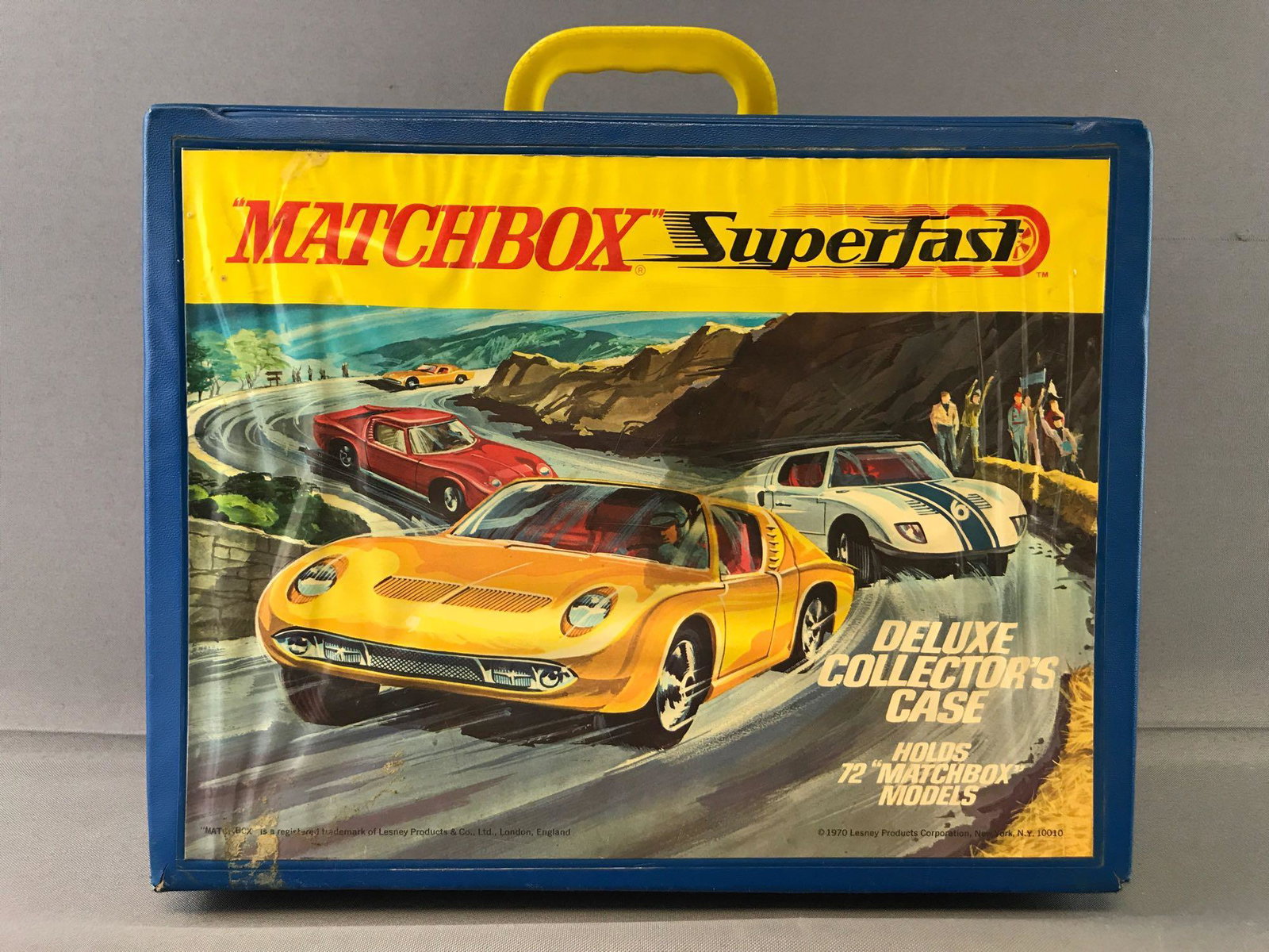 1970 Matchbox Superfast Deluxe Collectors Case and: Case measures 12.75x10x4.5 inches, damaged. Includes Johnny Lightning, Racing Champions, Tomica, Kidco, and more