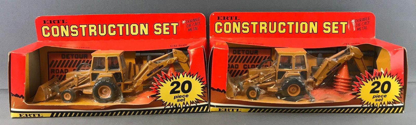 Group of 2 ERTL Die-Cast Construction Vehicle Sets in: 20 piece sets, 1/32 scale