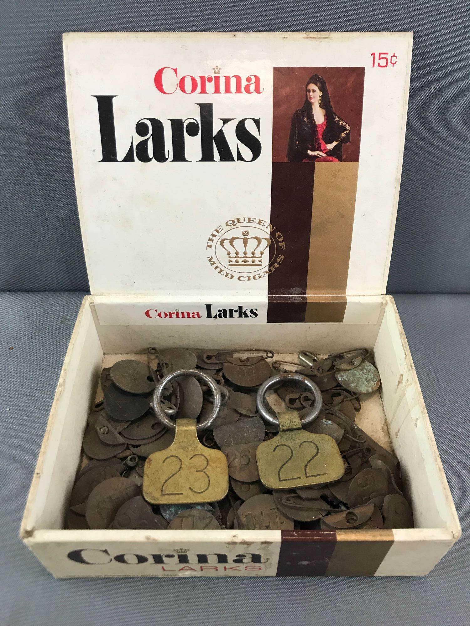Vintage Cigar Box with 75+ Assorted Vintage Metal Tags (1 of 3)