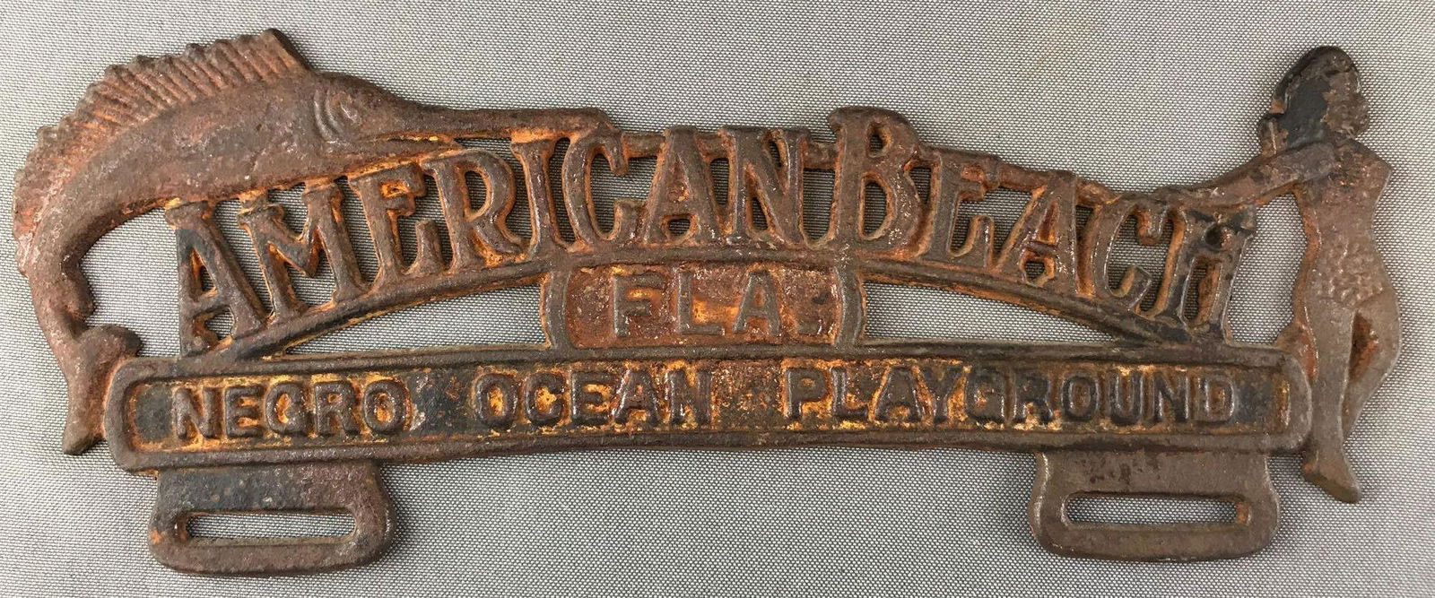 Vintage 1930s Cast Iron Sign : "American Beach Fla, (1 of 2)