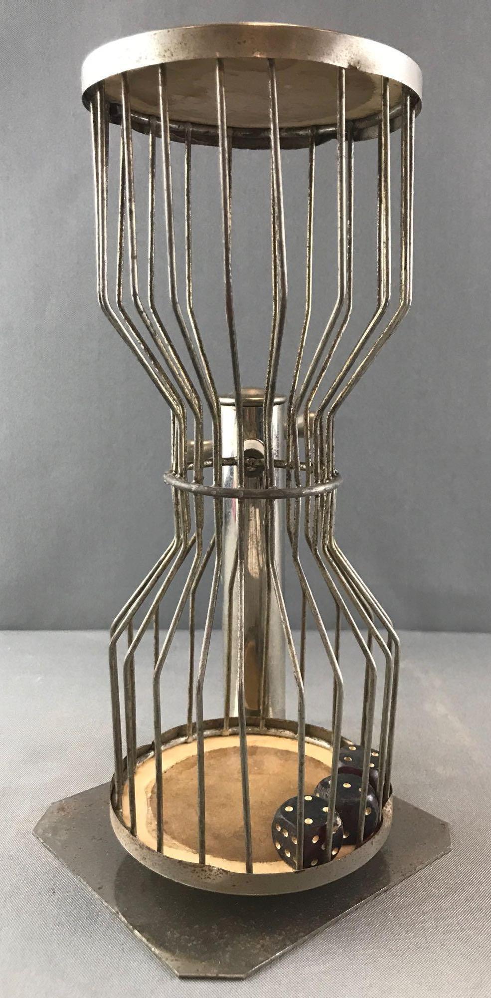 Antique Metal Tabletop "Chuck-A-Luck" Dice Game: 7 x 6.5 x 11.75 inches