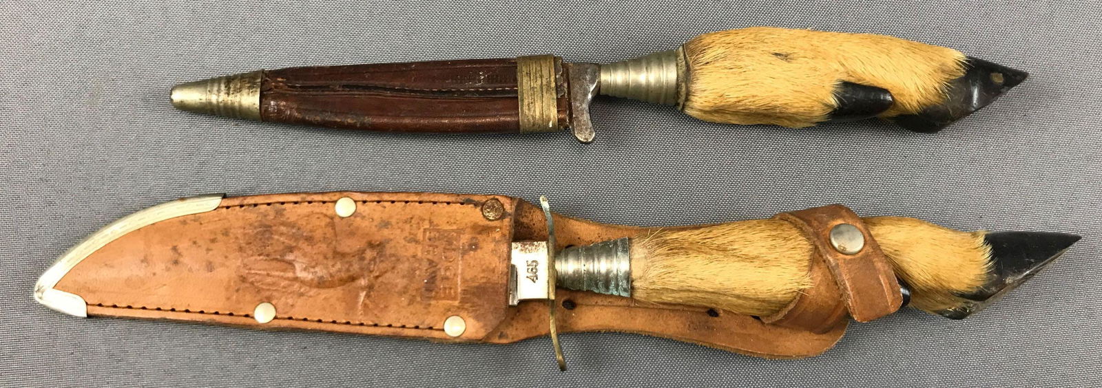 Lot of 2 : Vintage Deer Hoof Handle Knives in Sheaths (1 of 3)