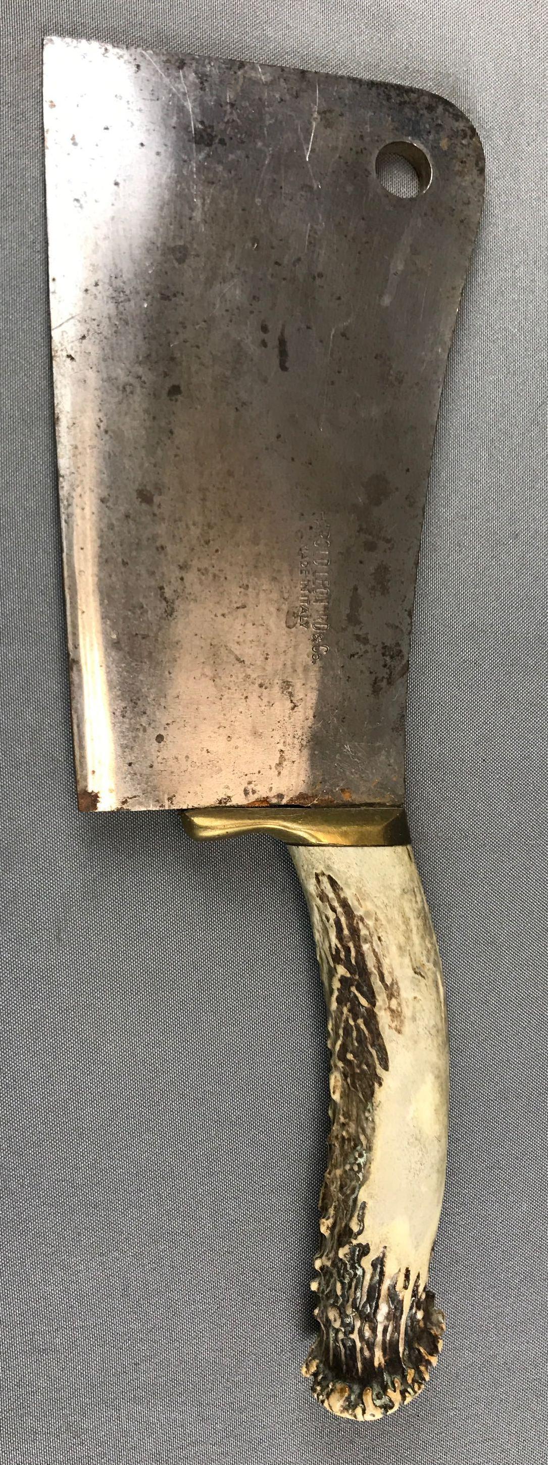 Antique "Harold Leonard and Co" Meat Cleaver w/ Antler (1 of 4)