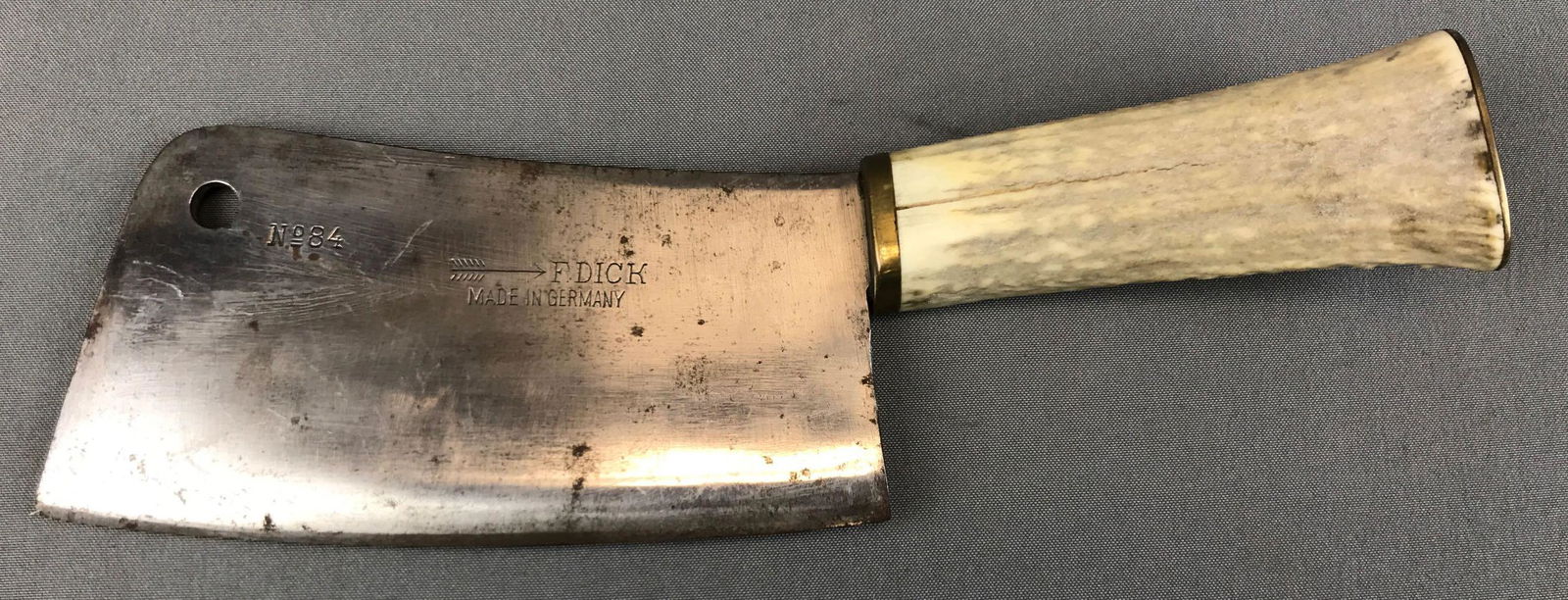 Antique "F Dick No 84" Meat Cleaver w/ Antler Handle (1 of 8)