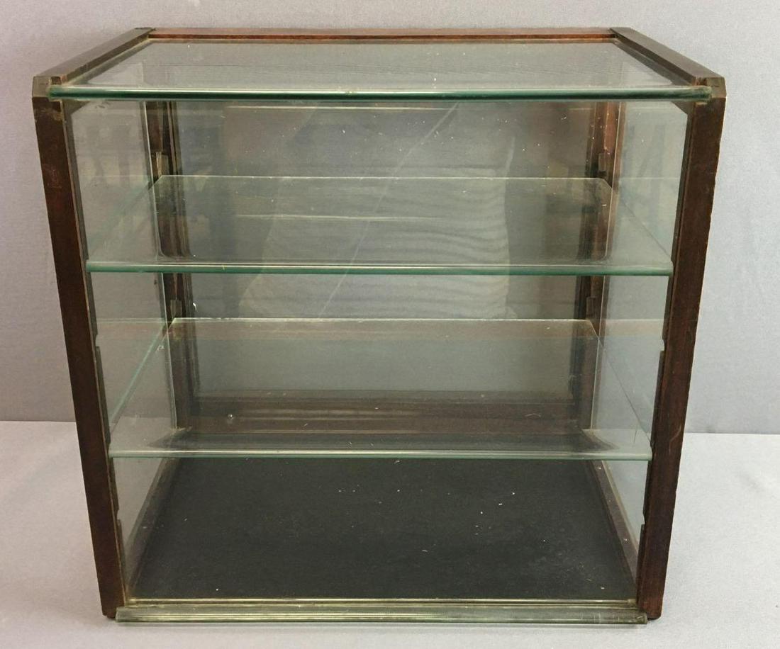 Antique Wood and Glass Tabletop Showcase w/ 2 Glass (1 of 4)