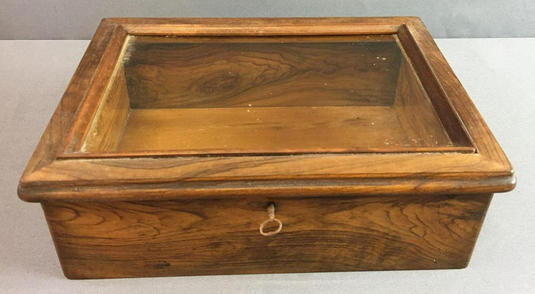 Antique Wood and Glass Lid Tabletop Showcase w/ Key (1 of 3)