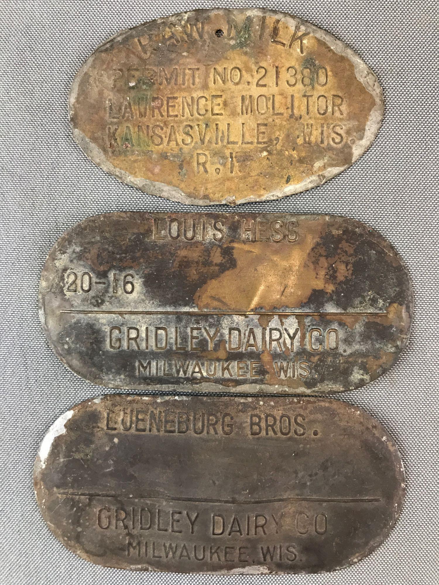 Group of 3 : Antique Milk Can Tags (1 of 4)
