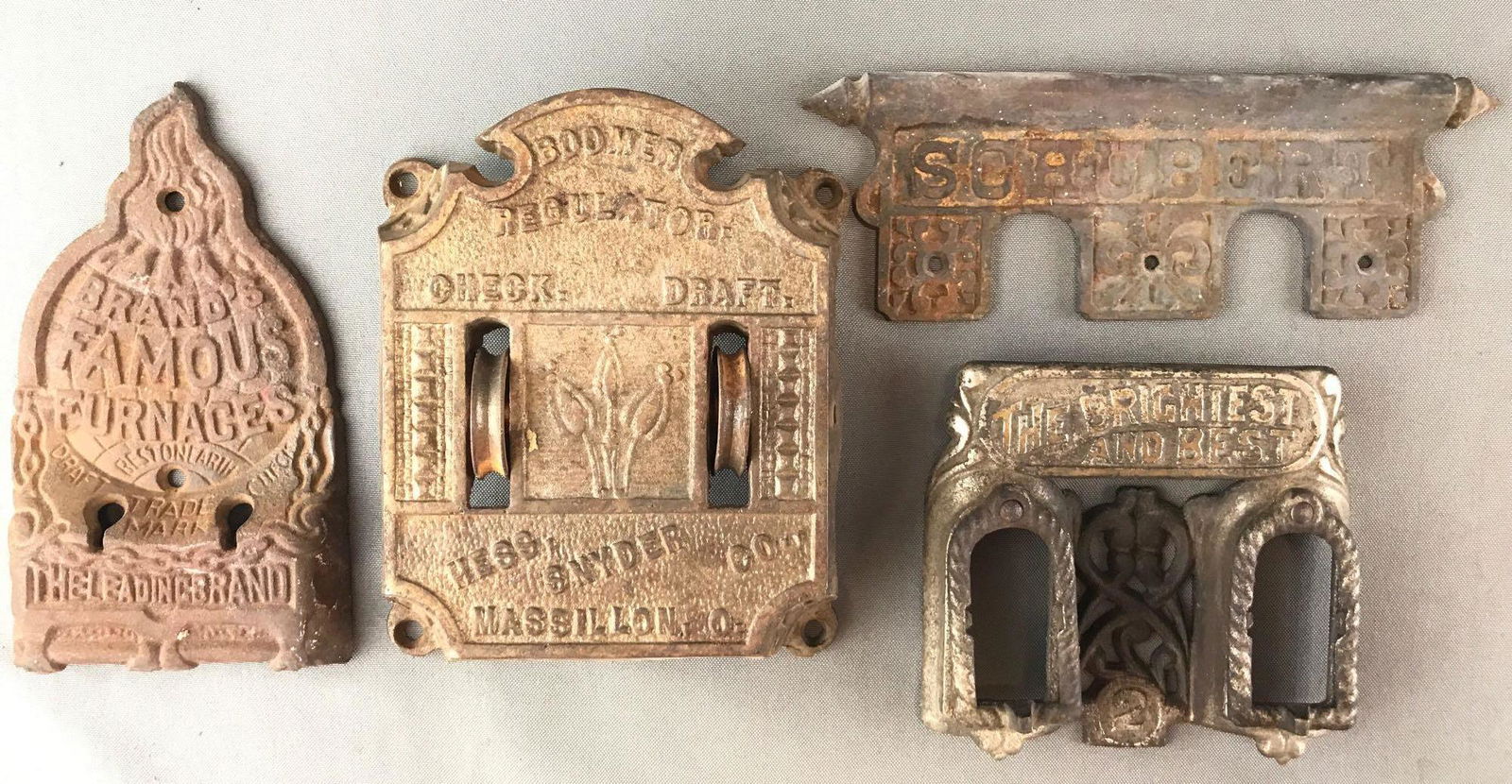 Group of 4 : Antique Cast Iron Pieces - Furnace: Largest is 5 x 6.5 x 1.75 inches