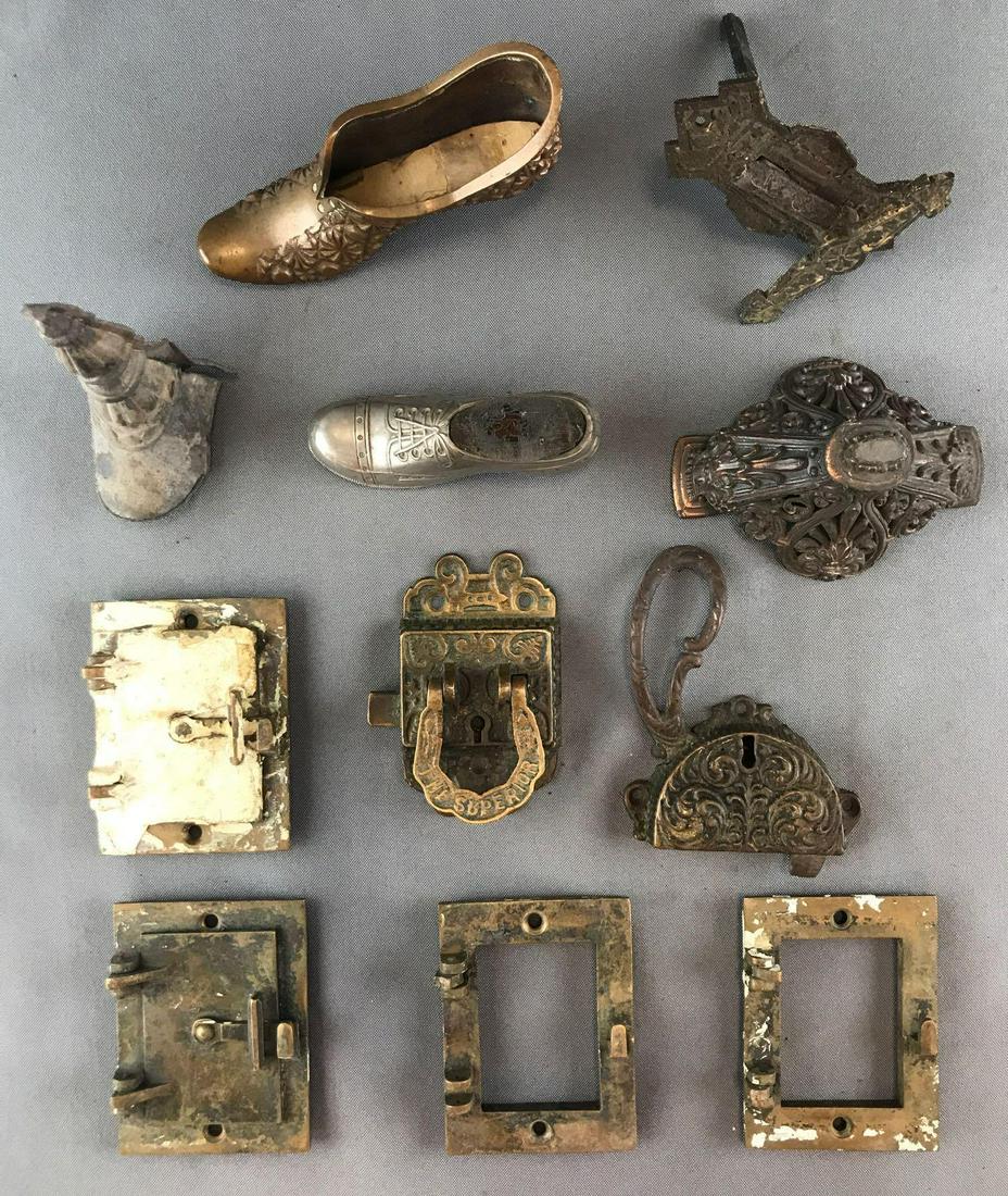 Group of 11 : Vintage and Antique Metal Hardware,: Largest is 5.75 x 2.75; mostly brass