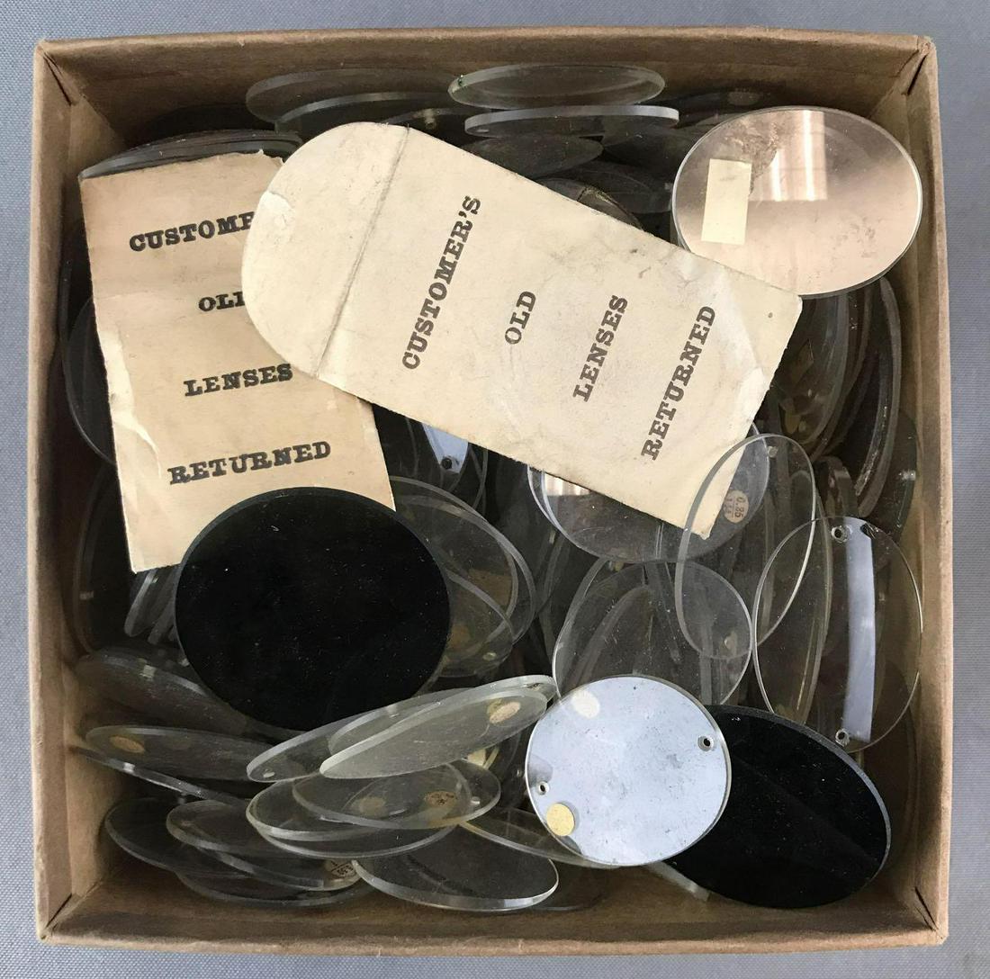 Large Group of Assorted Eyeglass Lenses: 6 x 6 x 3.25 inches - box is full