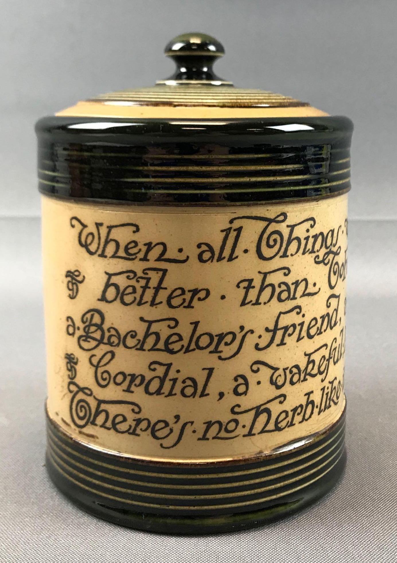 Doulton Lambeth Tobacco Jar w/ Saying "When all things (1 of 6)