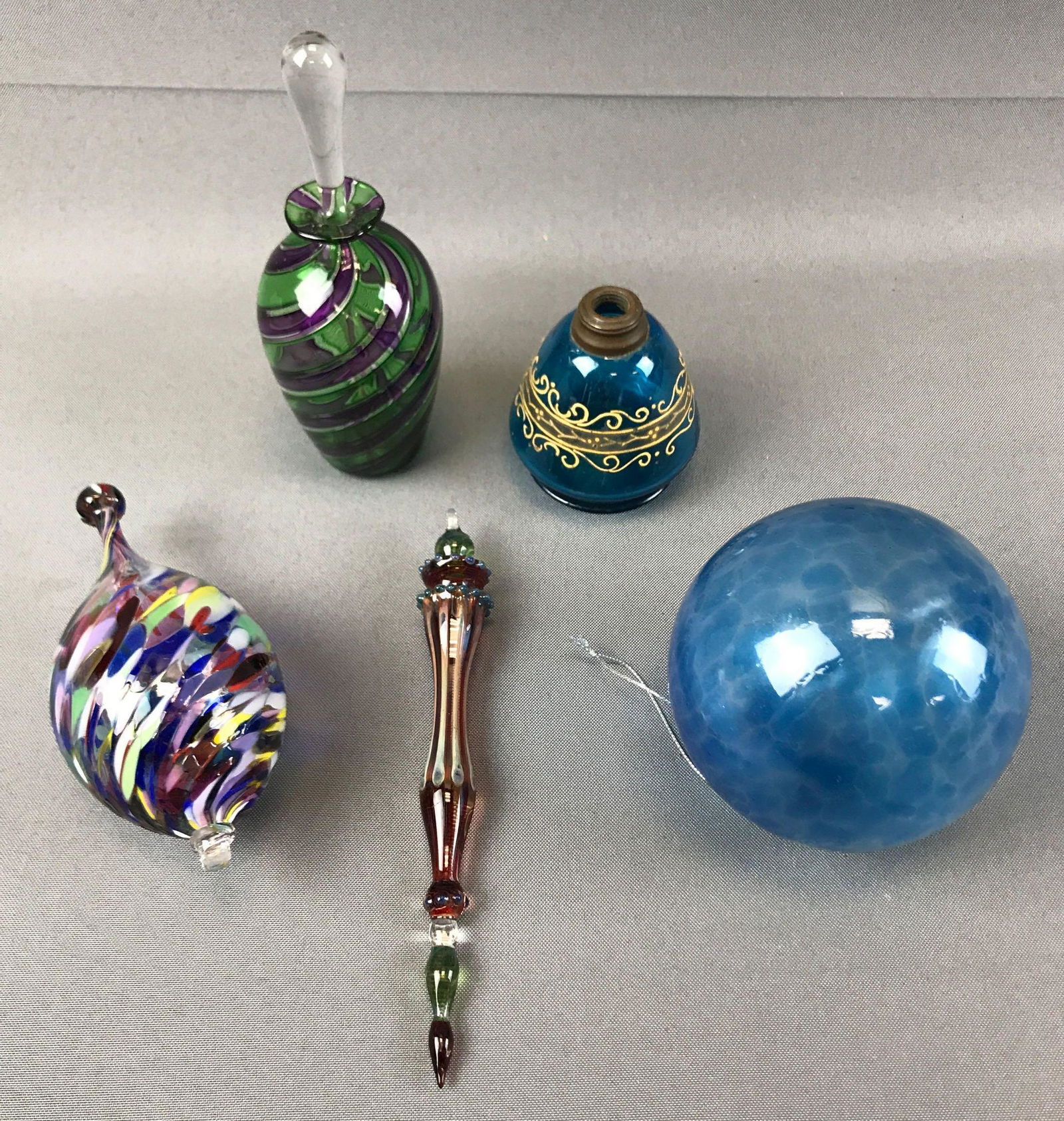 Group of 5 : Glass Pieces - Ornaments, Perfume Bottle (1 of 7)