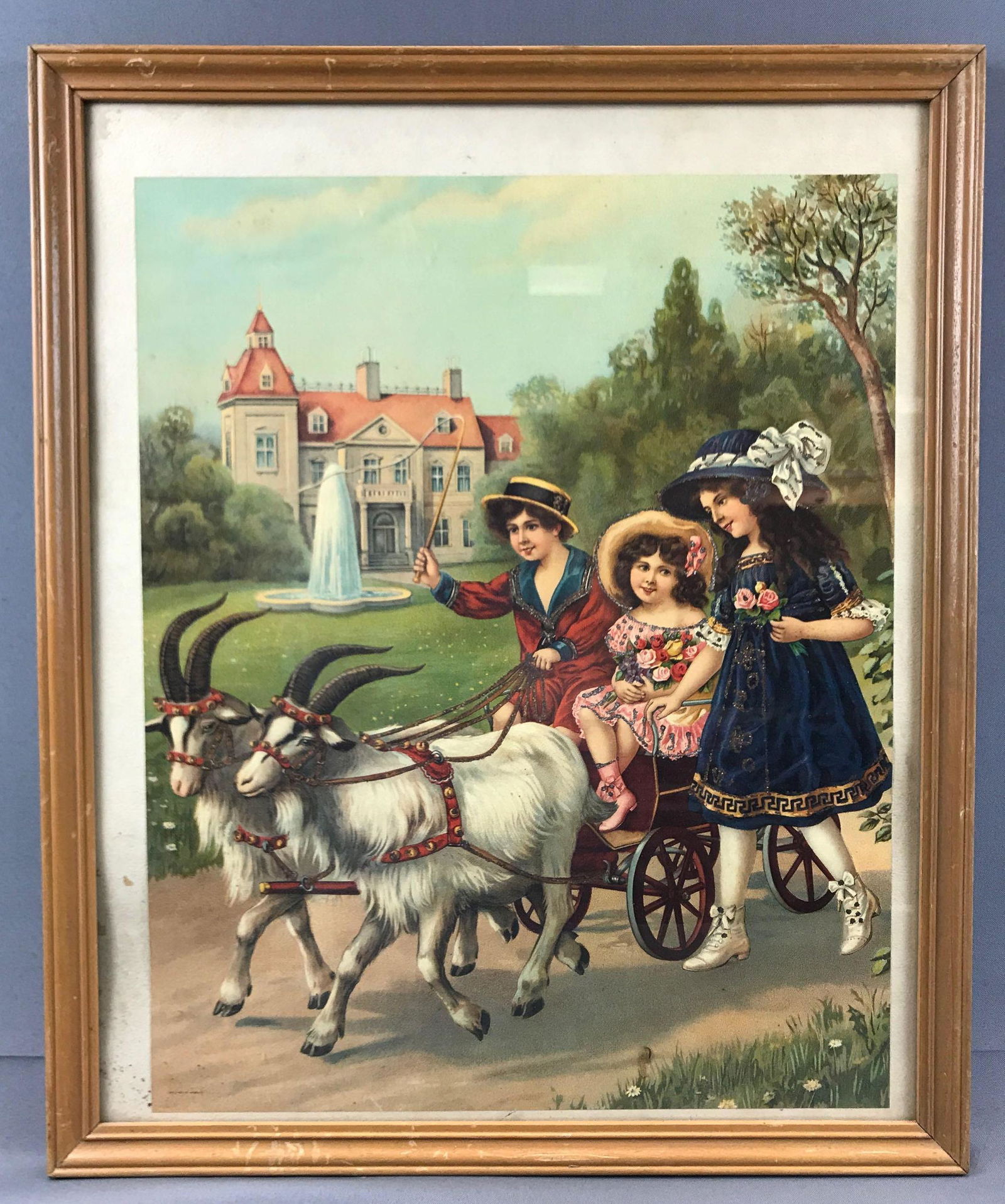 Framed Vintage German Lithograph : Victorian Children (1 of 4)