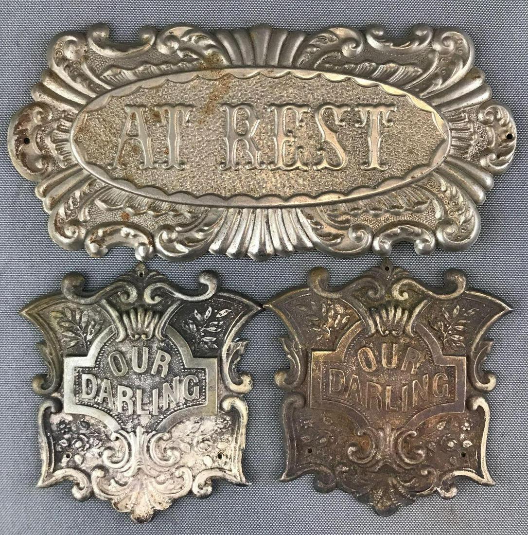 Group of 3 : Antique Tin Casket Plaques - "At Rest" and (1 of 5)