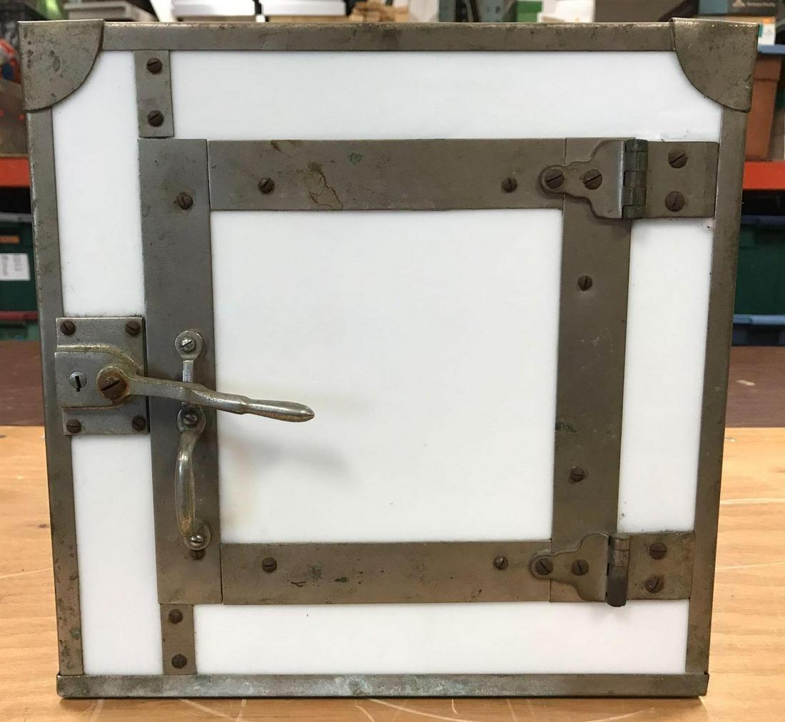 Vintage White Glass and Metal Locking Case w/ Wooden (1 of 9)