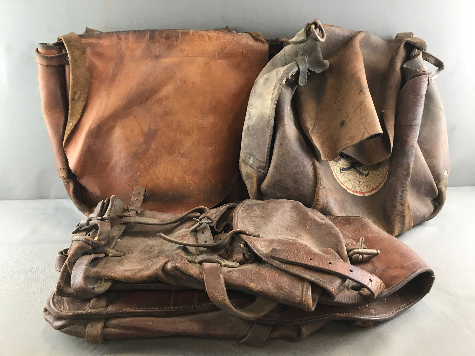 Group of 3 : Vintage Leather US Mail Bags + Motorcycle (1 of 9)