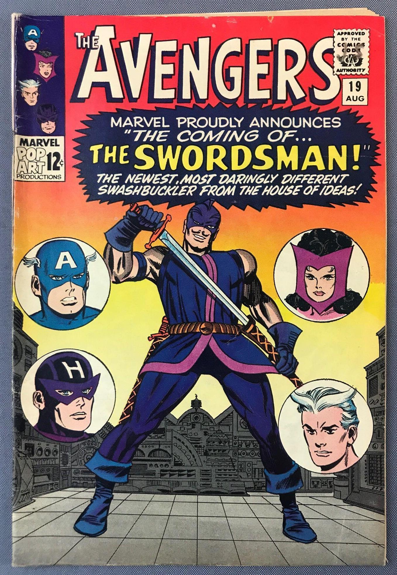 Marvel Comics The Avengers No. 19 comic book: 1st appearance of Swordsman (Jacques Duquesne); Origin of Hawkeye (Clint Barton); Cary Burkett L.O.C.ÊAug. 1965, Silver Age, $.12. Bagged and boarded.