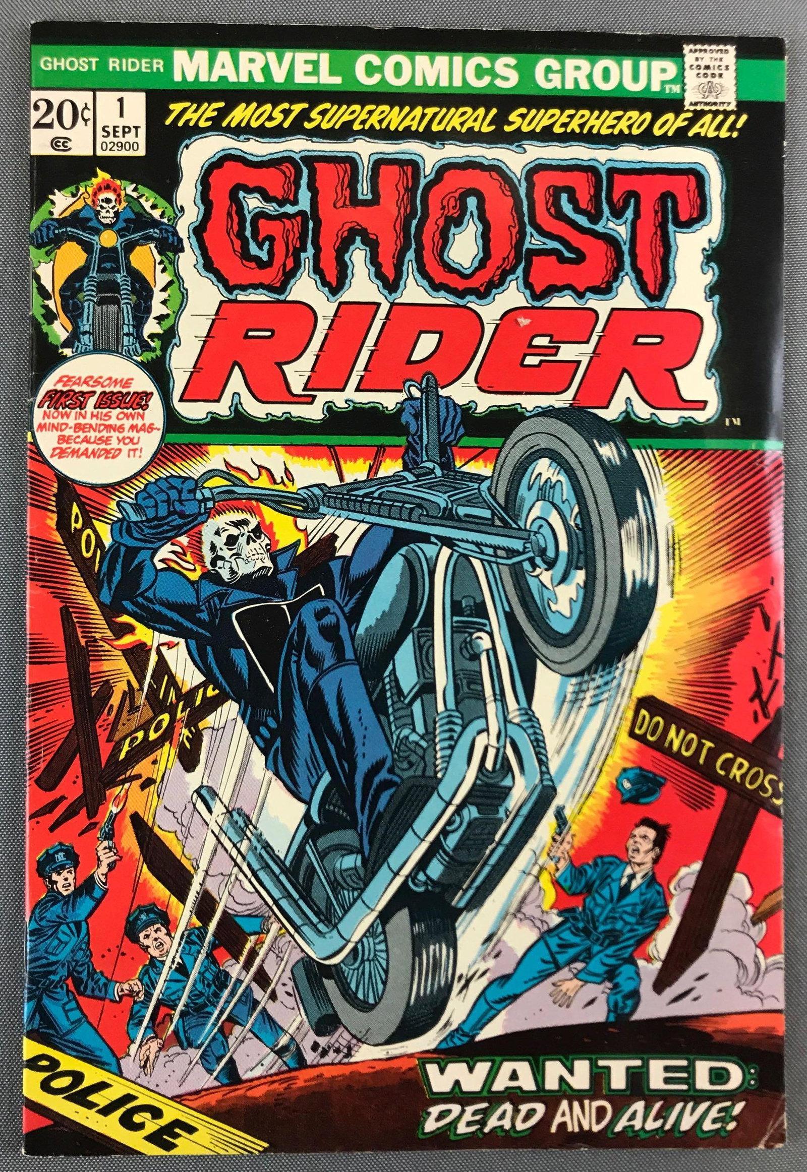 Marvel comics group Ghost Rider no. 1 comic book: First appearance of Son of Satan, September 1973, bronze age. $.20. Bottom right corner is bent on cover. Bagged and boarded
