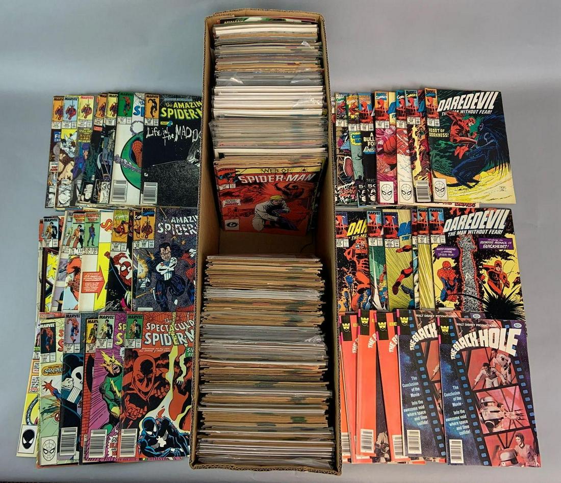 Long Box of Approximately 300 Comic Books: Includes Marvel and More, Spiderman, Daredevil, ALf, Back to the Future, and Many More. Circa 1980s and UpÊ