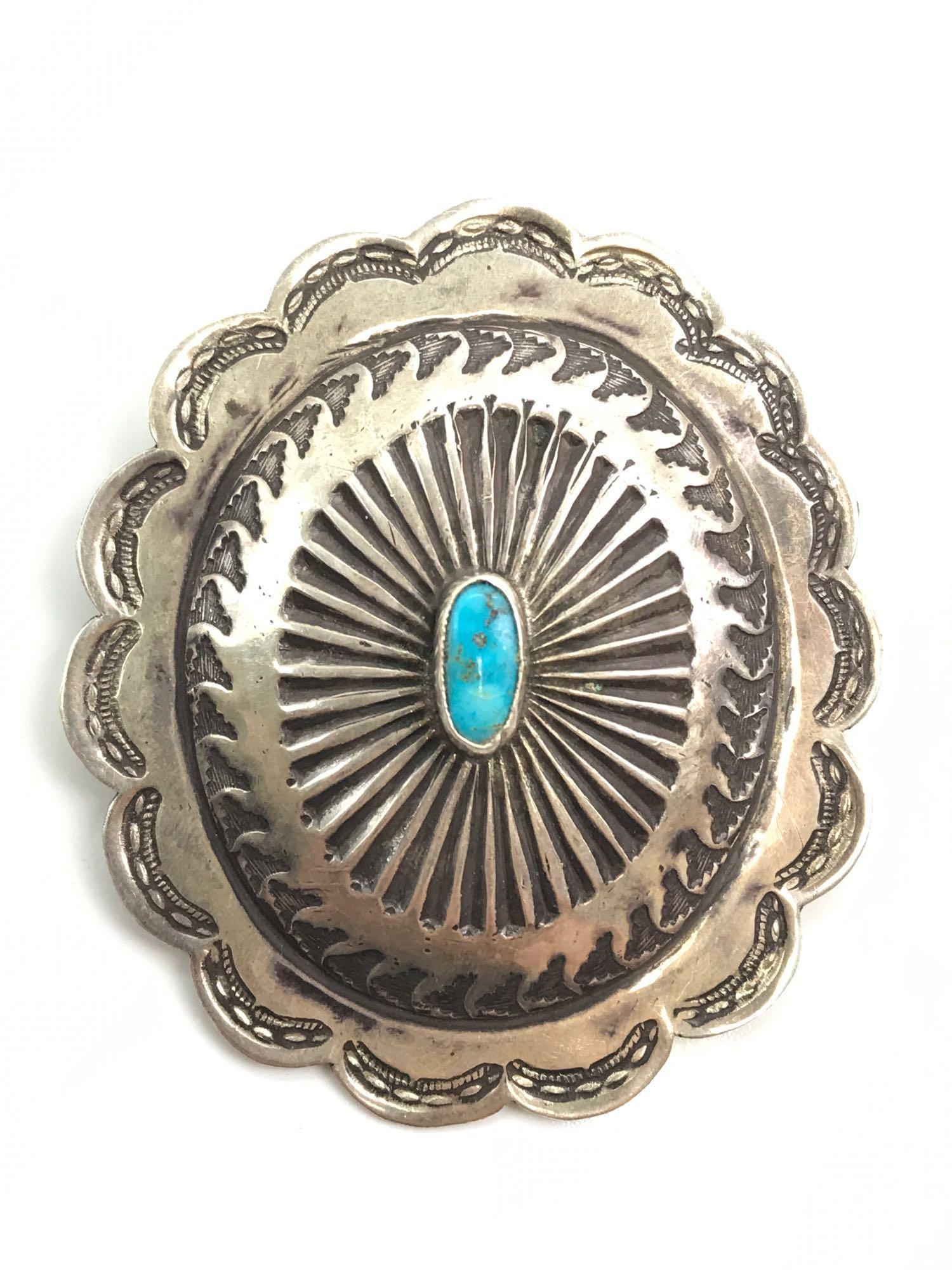Vintage Sterling Silver and Turquoise Brooch (1 of 2)