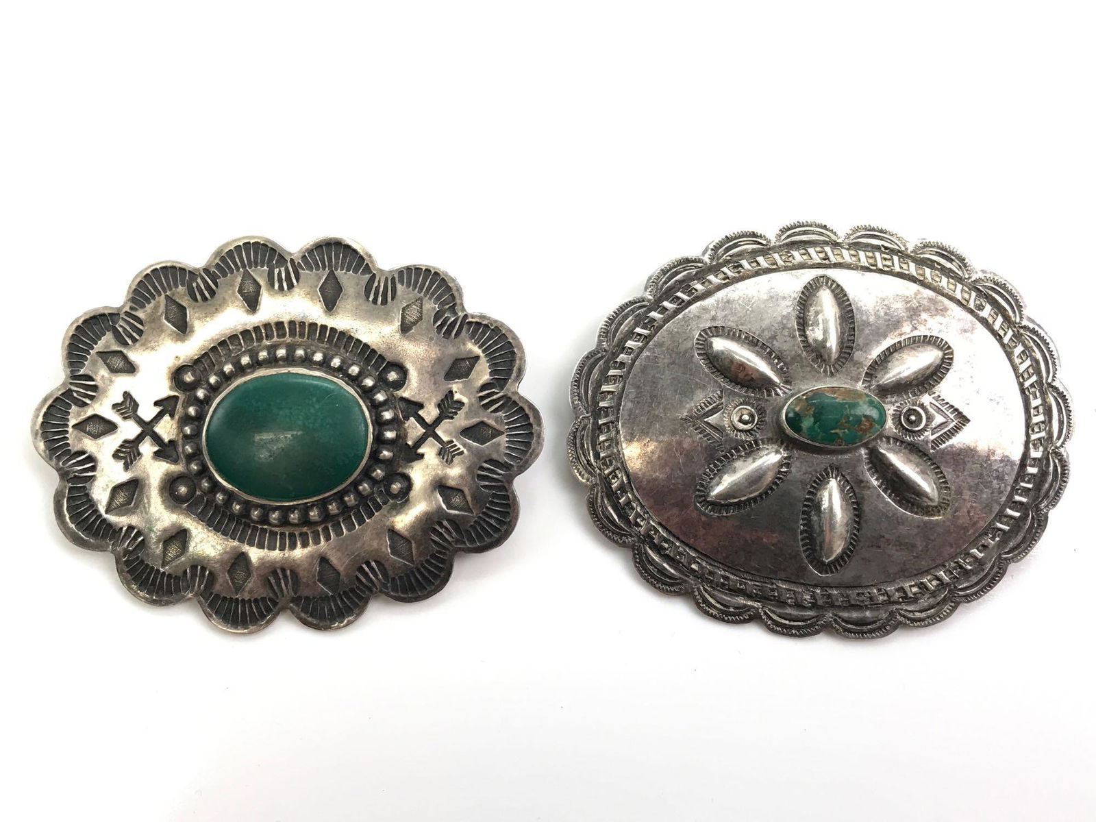 Pair of Vintage Sterling Silver Bezel Set Malachite (1 of 3)