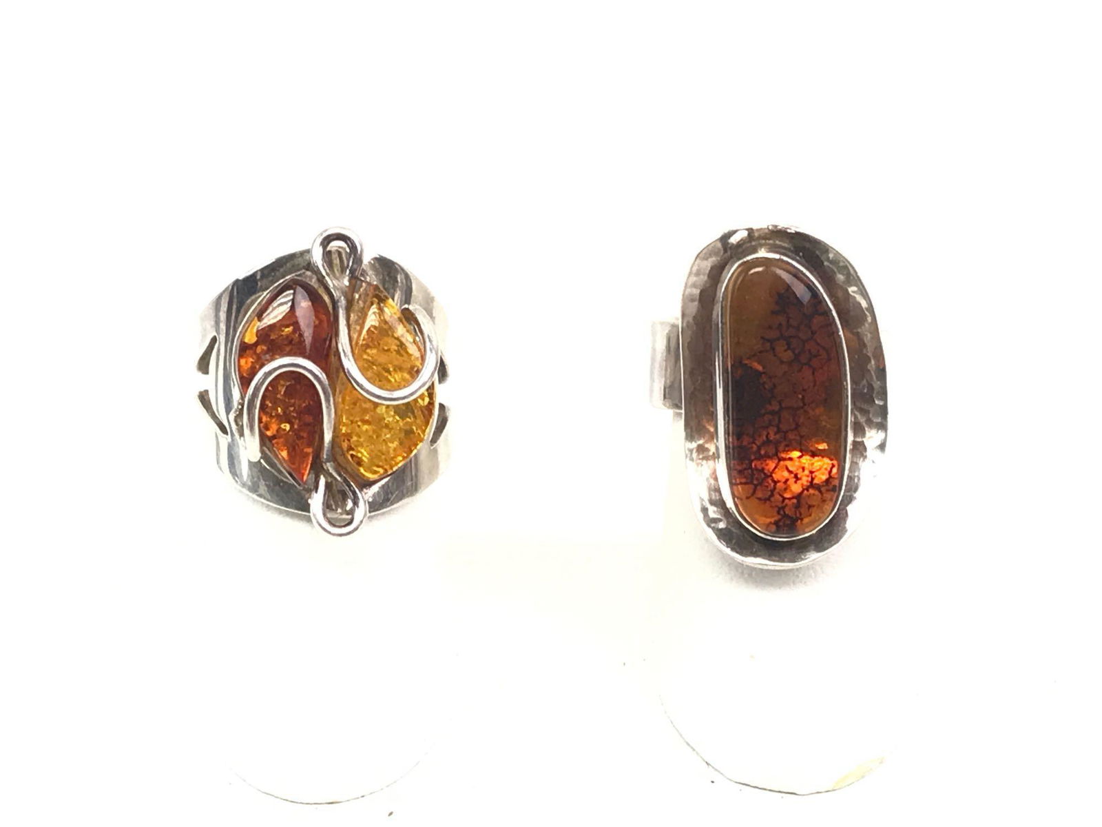 Lot of 2 : Sterling Silver Rings - Amber Duo and (1 of 6)