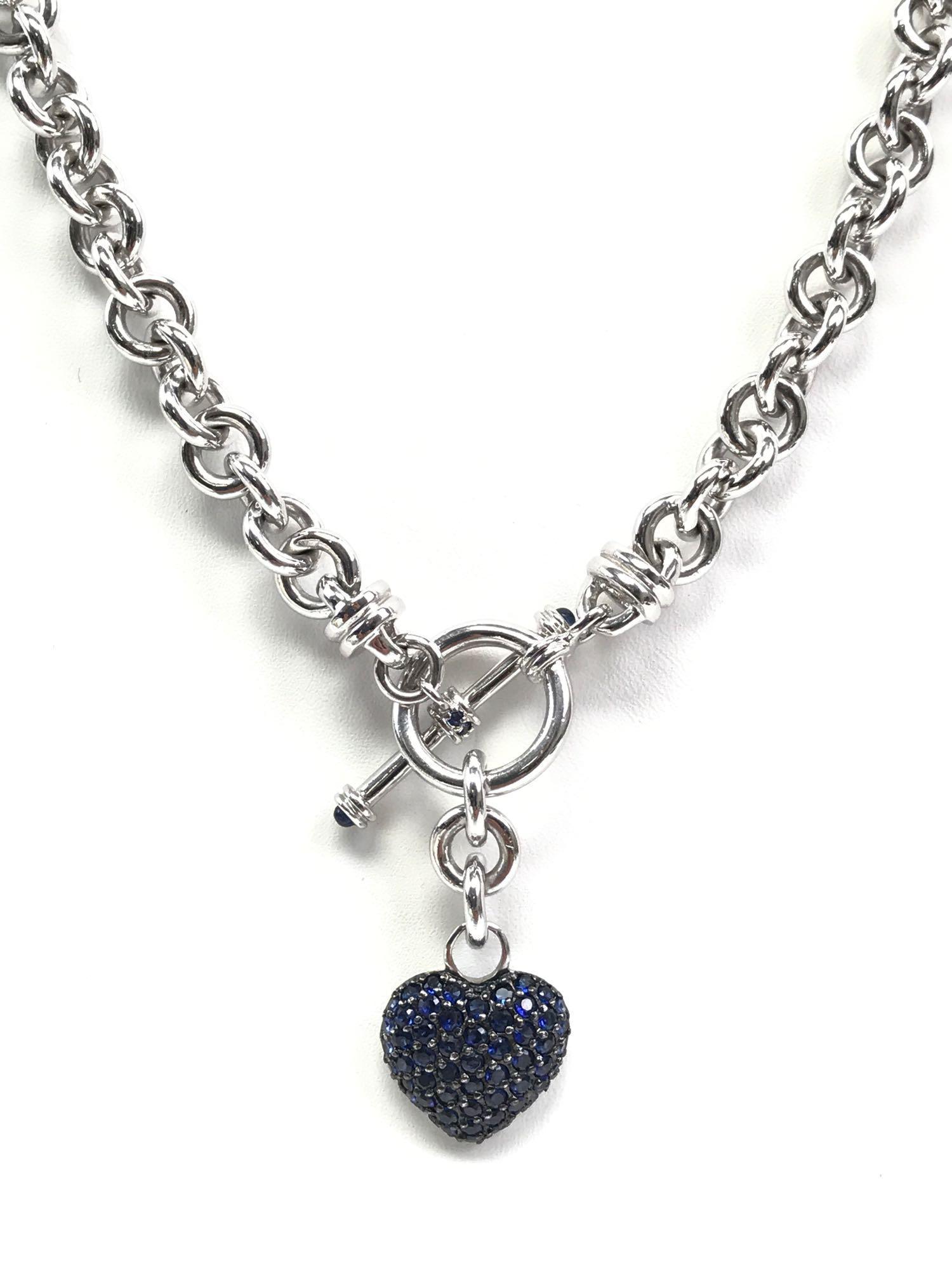 Sterling Silver Round Link Necklace and Sapphire Heart (1 of 3)
