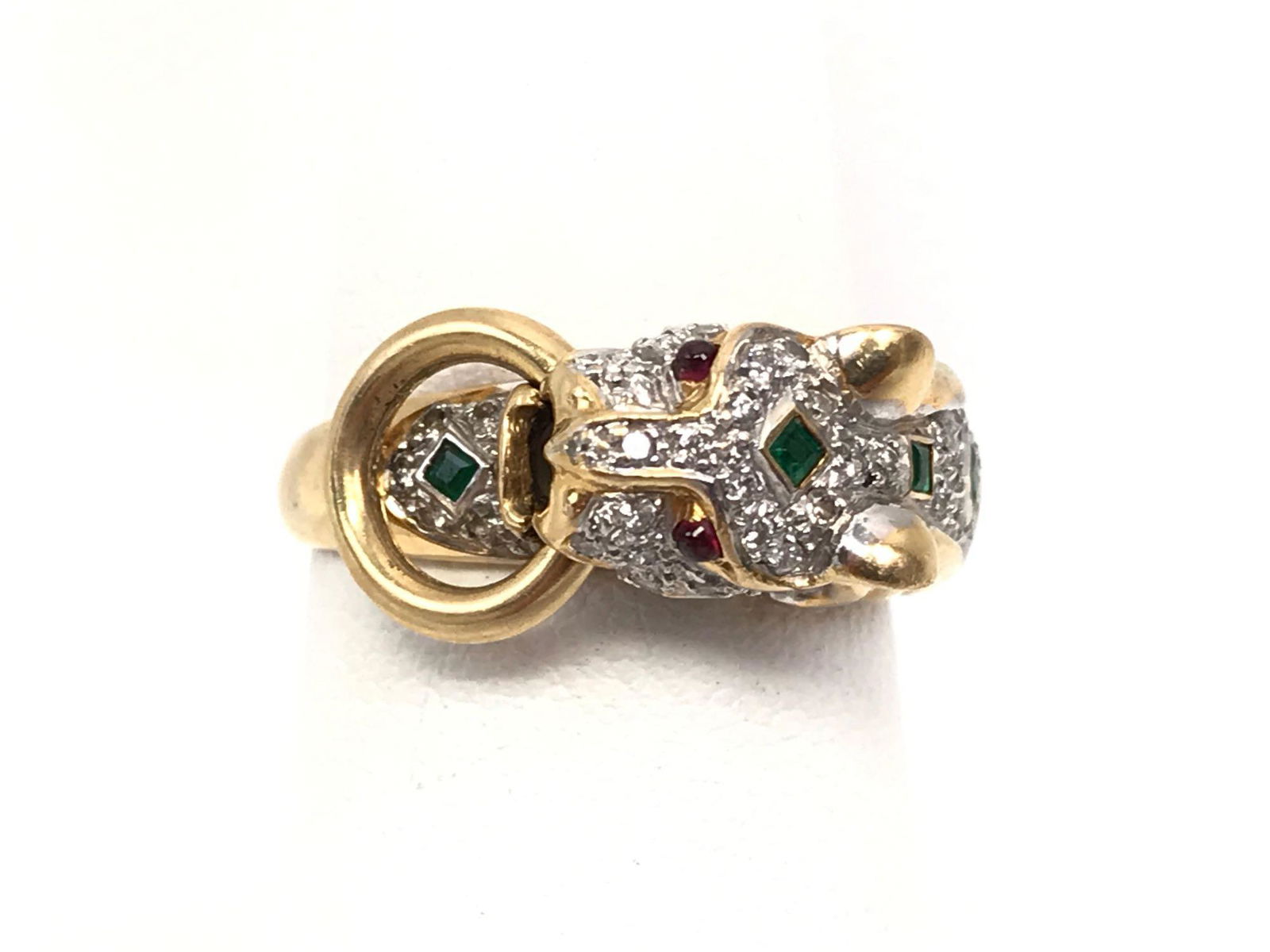 18k Yellow Gold, Diamond and Sapphire "Panther" Ring - (1 of 7)