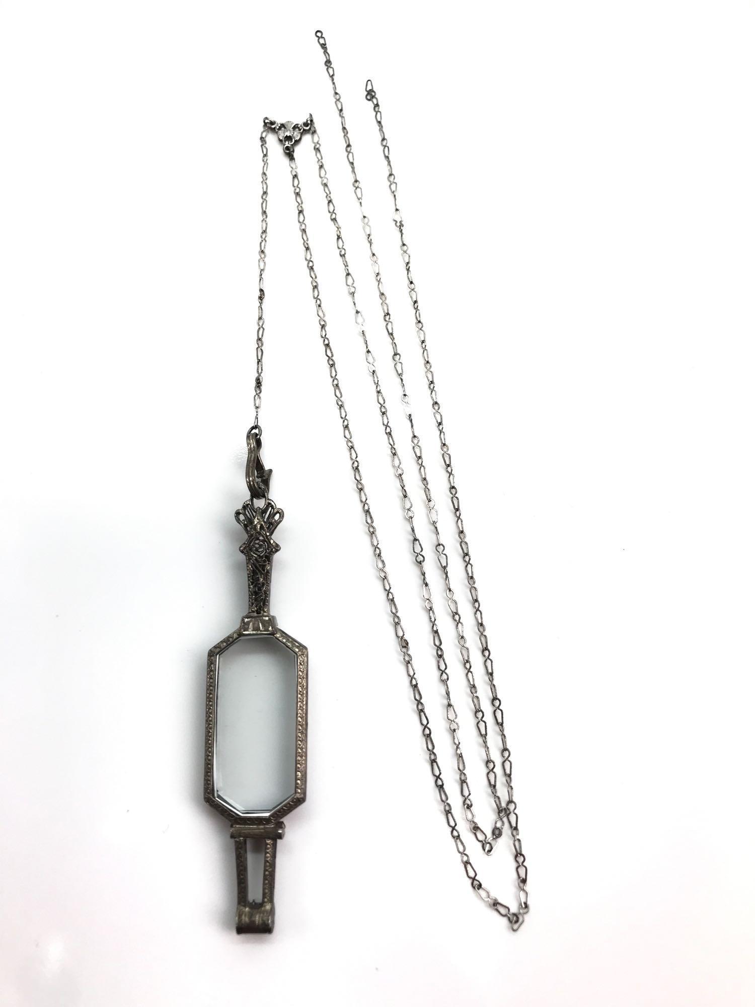 Antique Folding Lorgnette Opera Glasses + Necklace (1 of 3)