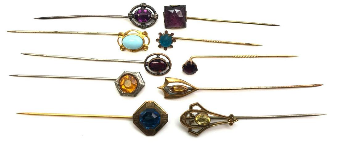 Lot of 10 : Antique/ Vintage Stickpins - Rainbow (1 of 4)