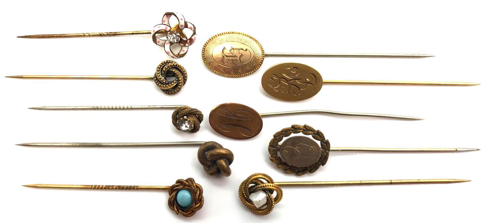 Lot of 10 : Antique/ Vintage Stickpins - Golden Knots (1 of 4)
