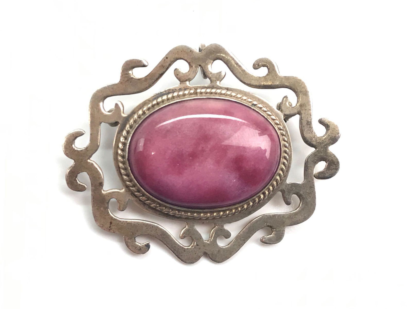 "Rosy" Jadeite Cabochon Sterling Silver Brooch/ Pendant (1 of 2)