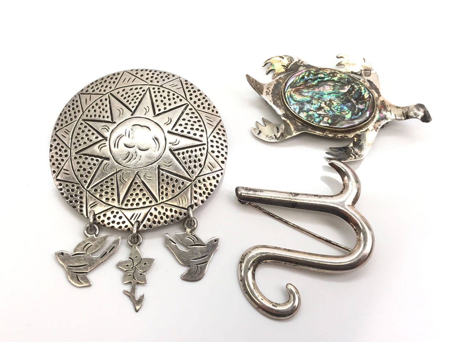 Lot of 3 : Sterling Silver Brooches - Handcrafted + (1 of 8)