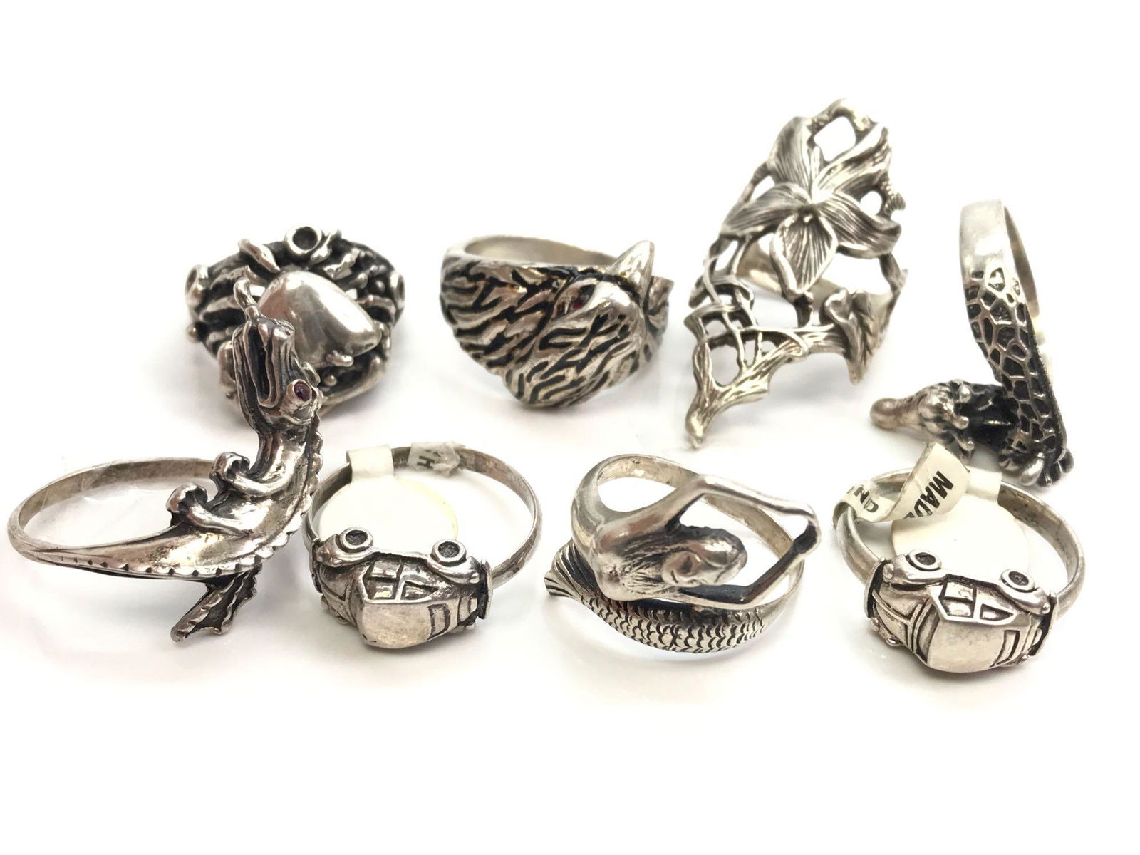 Lot of 8 : Sterling Silver Ring Assortment - Figural + (1 of 15)