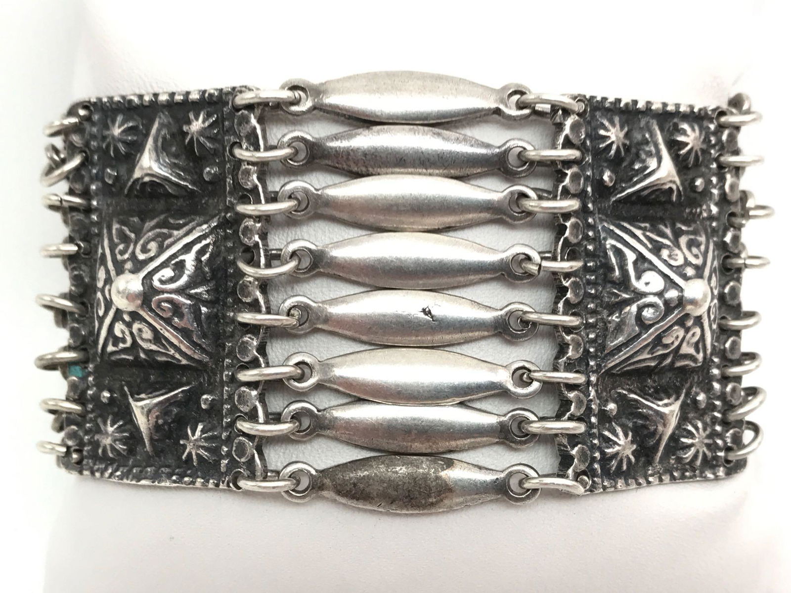 Vintage Sterling Silver Wide Link and 8-Band Bracelet (1 of 3)